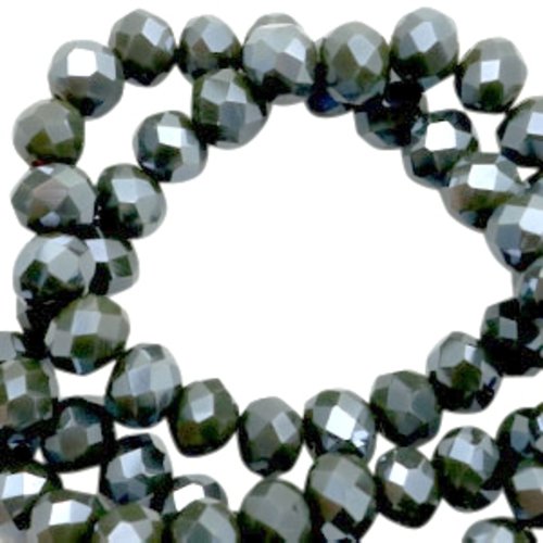 Lot 12 perles en verre à facettes - kaki - 8 x 6 mm
