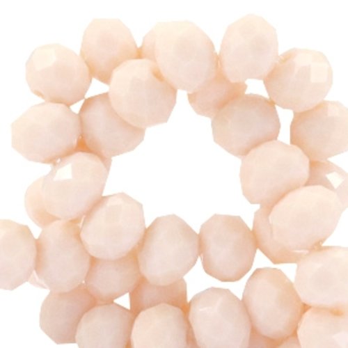 Lot 12 perles en verre à facettes - beige rosé - 8 x 6 mm