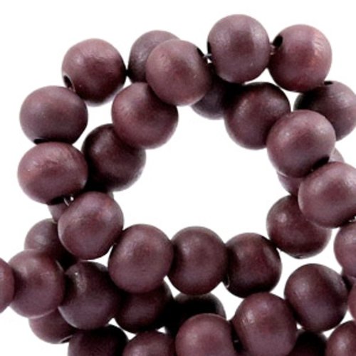 Perles en bois aubergine - 6 mm