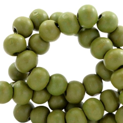 Perles en bois vert olive - 8 mm