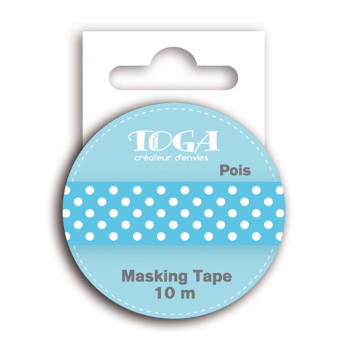 Masking tape bleu à pois blancs - toga - 10 m