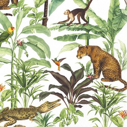 1 serviette en papier - forêt tropicale et animaux sauvages - 33 x 33 cm