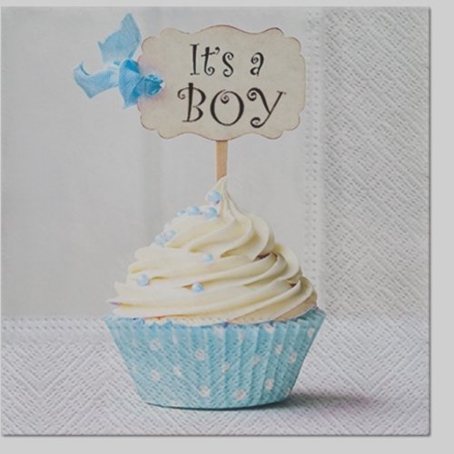 1 serviette en papier naissance garçon - cupcake it's a boy - 33 x 33 cm