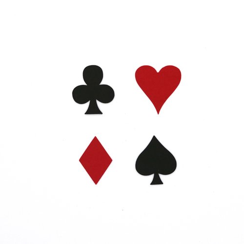 Lot 4 découpes en papier - cartes à jouer - coeur, trèfle, carreau, pique