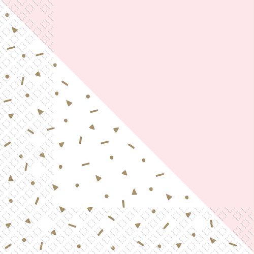 1 serviette en papier graphique - rose et confettis dorés sur fond blanc - 33 x 33 cm