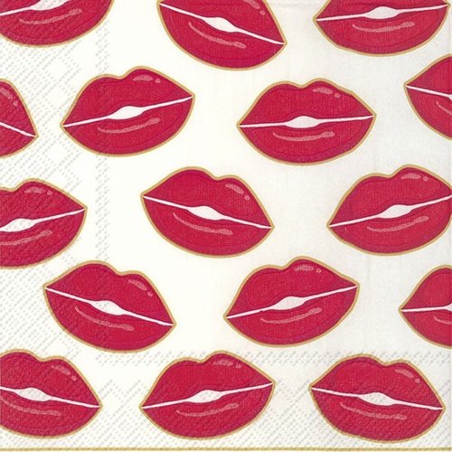 1 serviette en papier - bouches lèvres rouges - 33 x 33 cm