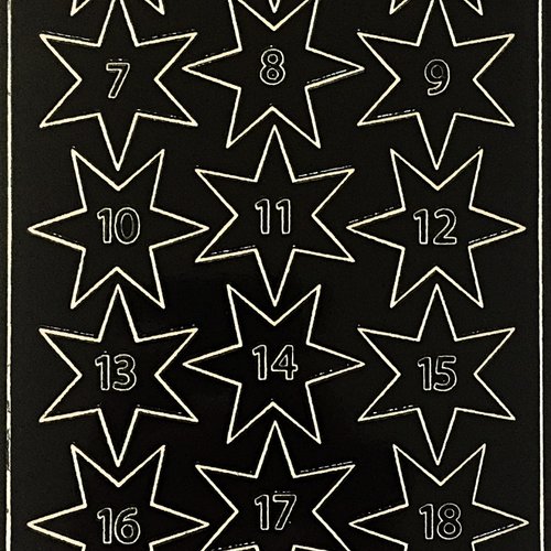 Stickers autocollants peel-off - étoiles numérotées calendrier de l'avent - noir