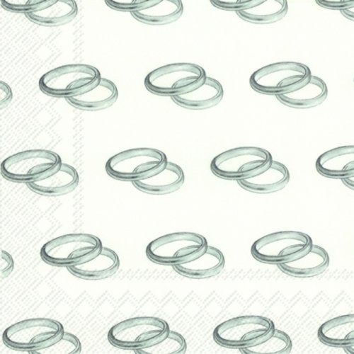 1 paquet de 20 serviettes en papier mariage - alliances argent - 33 x 33 cm