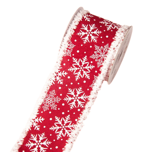 Ruban noël flocons de neige bord froufrous - rouge