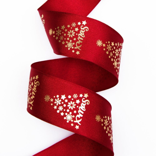 Ruban satin noël rouge et doré xmas