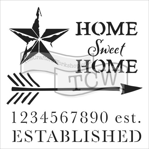 Grand pochoir - home sweet home étoile et chiffres - tcw - 30,5 x 30,5 cm