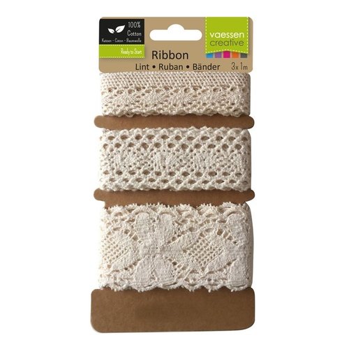 Lot 3 rubans dentelle au crochet - 3 x 1m - largeur 25 / 34 et 47 mm