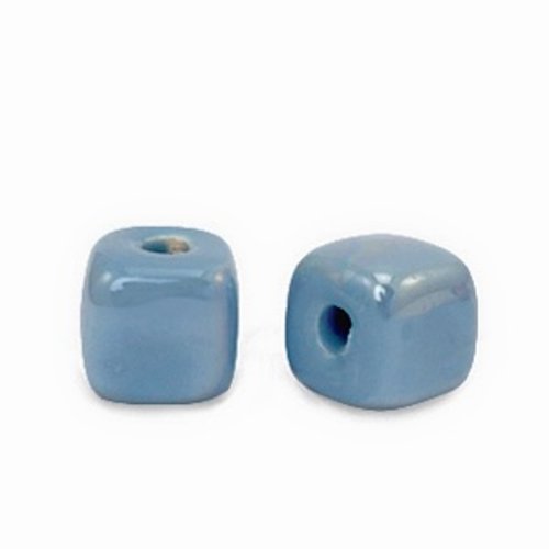Lot 5 perles en céramique émaillées - cube - bleu - 8 mm