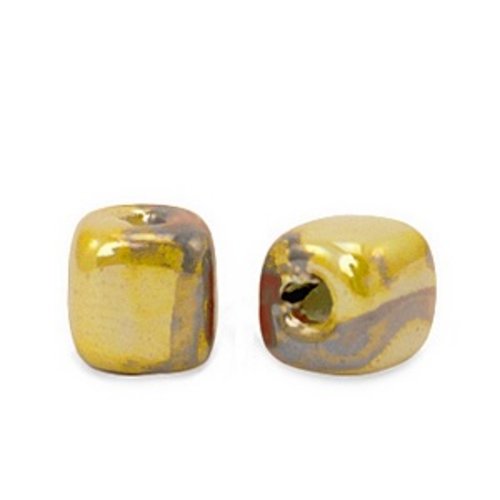 Lot 10 perles en céramique émaillées - cube - dégradé jaune moutarde - 5 mm