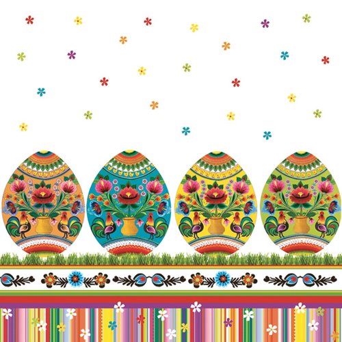 1 paquet de 20 serviettes en papier pâques - oeufs folk broderie slave - 33 x 33 cm