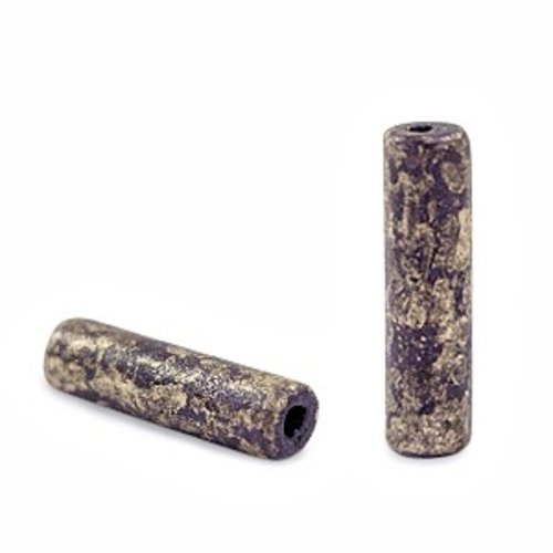 Lot 35 perles en céramique - tube -  violet et doré aspect brut - 20 x 5 mm