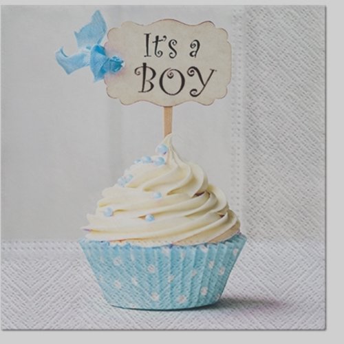 1 paquet de 20 serviettes en papier naissance garçon - cupcake it's a boy - 33 x 33 cm