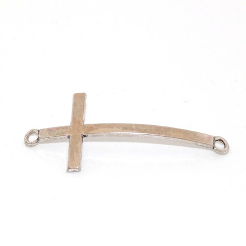 1 connecteur croix incurvé - métal argent vieilli - 55 x 24 mm