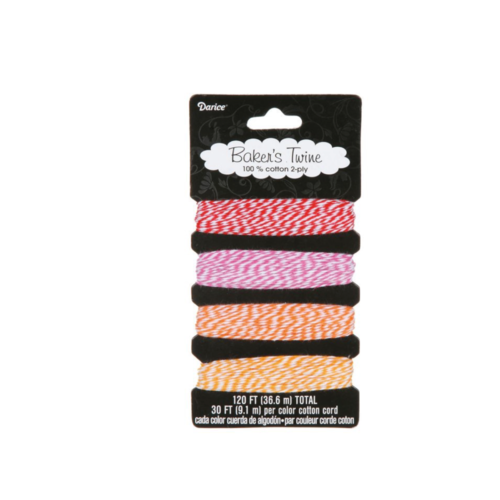 Lot ficelles bicolores - baker's twine - rouge, rose, orange, jaune - darice