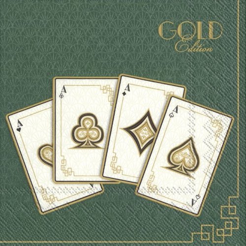 1 paquet de 20 serviettes en papier- poker - cartes de jeu sur fond vert - 33 x 33 cm