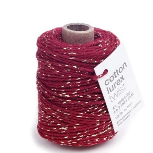 Ficelle coton - rouge et or - vivant - 2 mm x 50 m