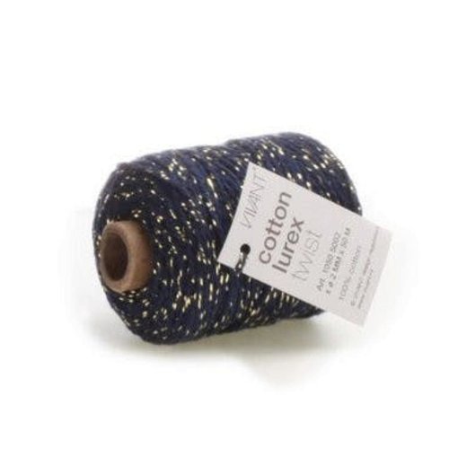 Ficelle coton - bleu marine et or - vivant - 2 mm x 50 m