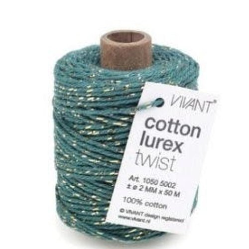 Ficelle coton - vert et or - vivant - 2 mm x 50 m