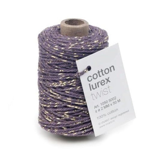 Ficelle coton - violet clair et or - vivant - 2 mm x 50 m
