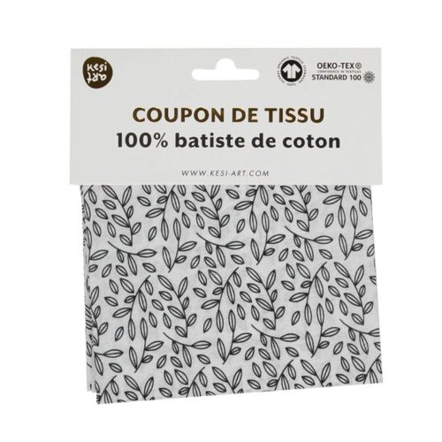 Coupon tissu batiste de coton oeko-tex - feuillage noir et blanc - kesi'art - 50 x 50 cm