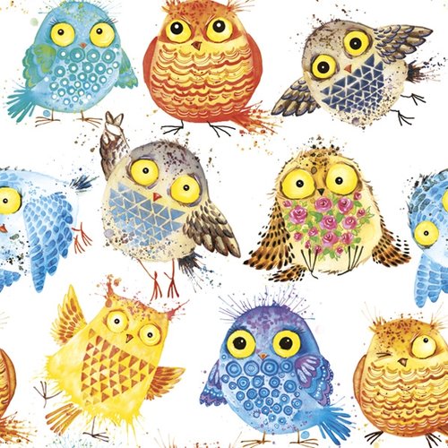 1 paquet de 20 serviettes en papier - chouettes - 33 x 33 cm