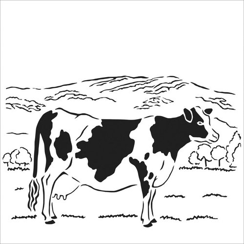 Pochoir - vache et paysage - tcw - 15 x 15 cm