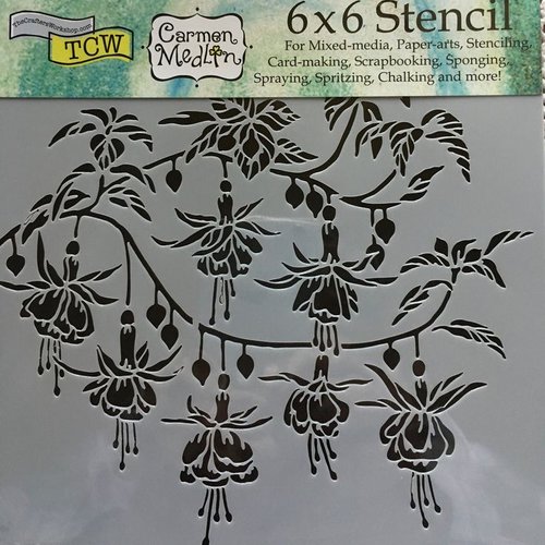 Pochoir - fleurs fuchsia - tcw - 15 x 15 cm