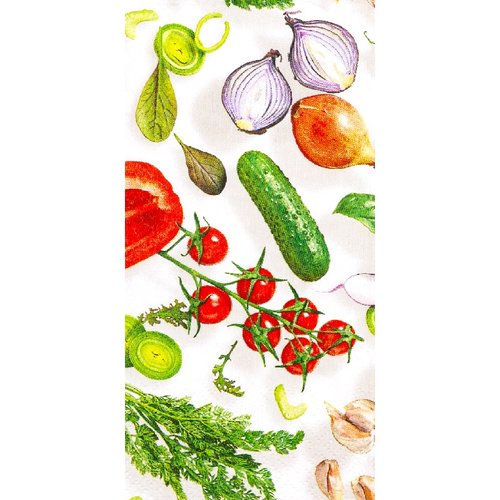 1 serviette en papier - légumes : oignon, cornichon, tomate, poivron... - 33 x 33 cm