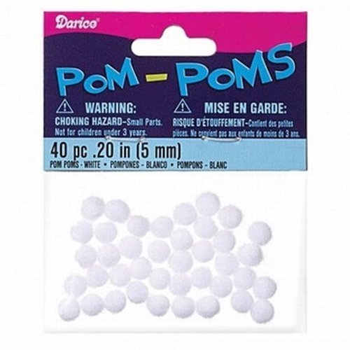 Lot 40 mini pompons ronds - blanc - 5 mm - darice