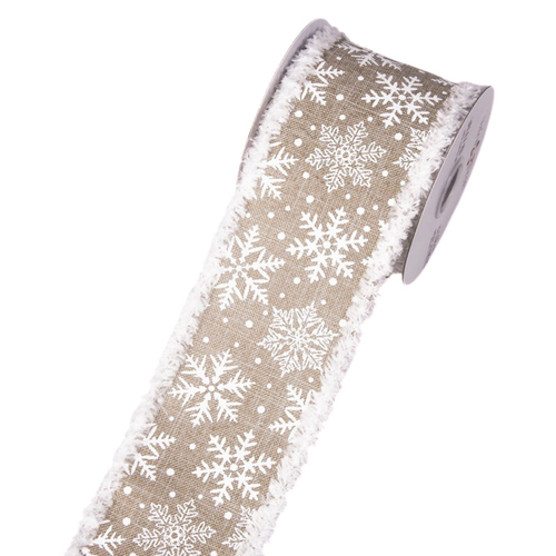 Ruban noël flocons de neige bord froufrous- beige