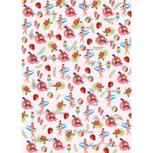 Image digitale - papier scrap a4 à imprimer - eté - petits motifs - rose clair