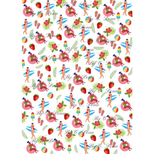 Image digitale - papier scrap a4 à imprimer - eté - petits motifs - blanc