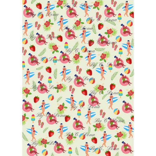 Image digitale - papier scrap a4 à imprimer - eté - petits motifs - vert clair