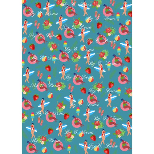 Image digitale - papier scrap a4 à imprimer - eté - petits motifs - bleu pétrole