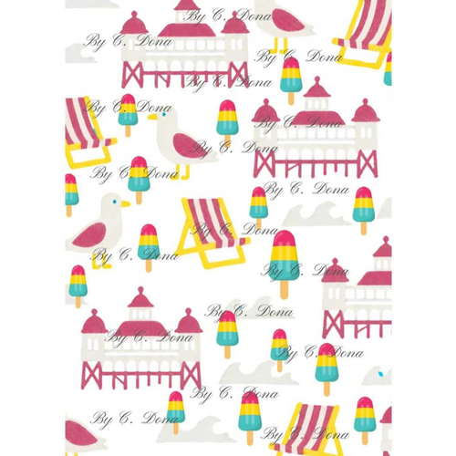 Image digitale - papier scrap a4 à imprimer - mouettes et glaces