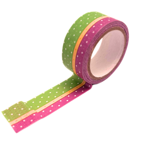 Masking tape - pois vert jaune prune