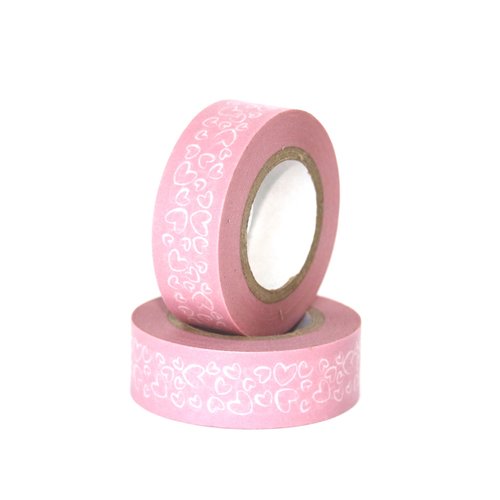 Masking tape - rose et coeurs blancs - ursus