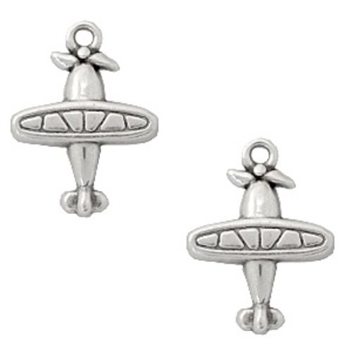 8 breloques avion vintage - métal argenté - 15 x 17 mm