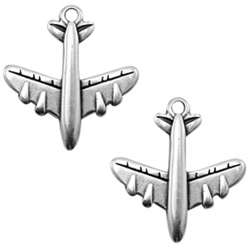 7 breloques avion - métal argenté - 20 x 22 mm
