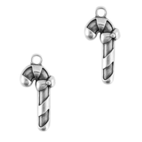 7 breloques sucre d'orge - métal argenté - 21 x 10 mm