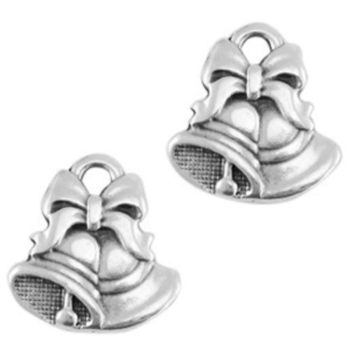 4 breloques cloches de noël - métal argenté - 17 x 16 mm