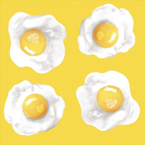 1 serviette en papier - oeufs au plat - jaune et vert - 33 x 33 cm