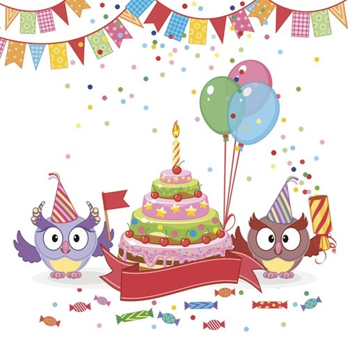 1 paquet 20 serviettes en papier - anniversaire hiboux chouettes - 33 x 33 cm