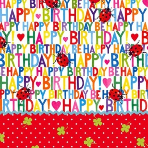 1 paquet 20 serviettes en papier anniversaire - happy birthday coccinelle - 33 x 33 cm