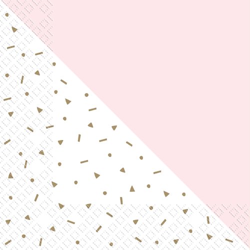1 paquet 20 serviettes en papier - rose et confettis dorés - 33 x 33 cm